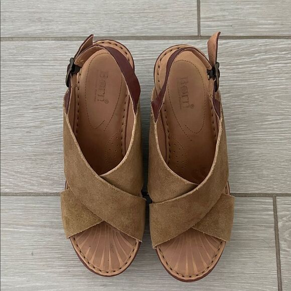 Born Emmy Wedge Sandals Women's Brown Leather Comfort Cross Strap Platform Sz 8 - Picture 2 of 7